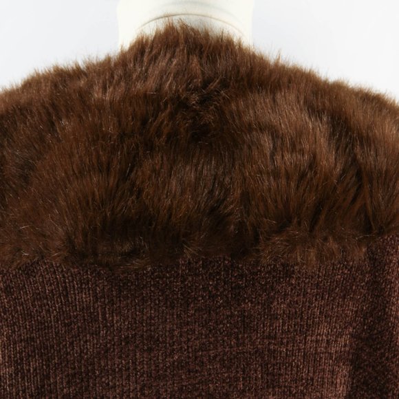 Vintage 1990s Brown Knit Cardigan with Faux Fur Collar – Plus Size 1X - Picture 6 of 9